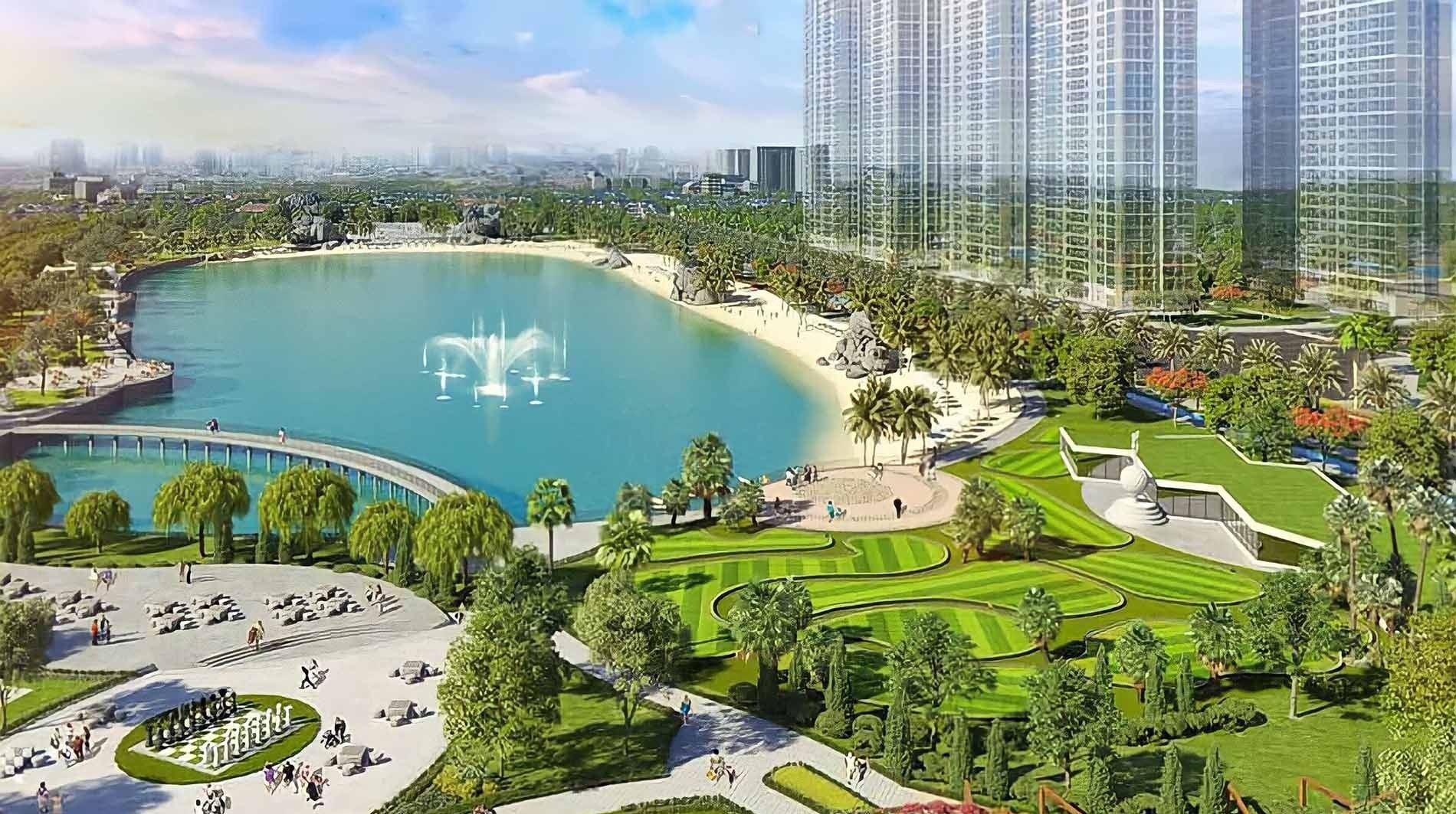 Hồ điều hòa và công viên xanh tại Vinhomes Hạ Long Xanh